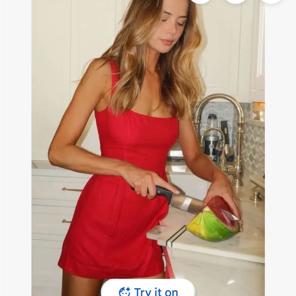 Red Square-Neck Mini Dress